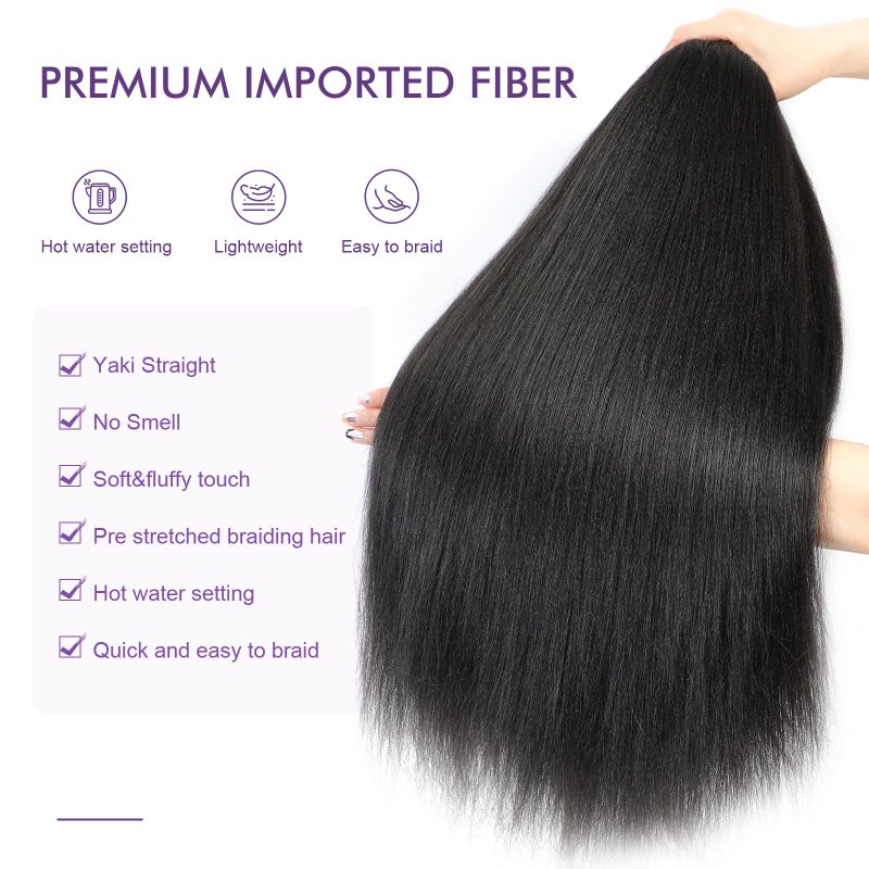 ROSDINA Pre-stretched Braiding Hair - 26 Inch 8 Packs Dark Brown Super Long Braiding Hair For Twist or Box Braids, Yaki Texture Hot Water Setting Synthetic Braiding Hair Extensions (26 Inch, #2-8P) - Image 3